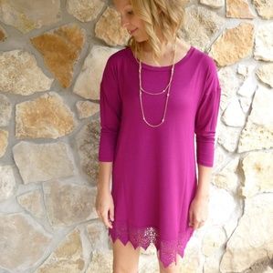 Magenta dress with lace trim